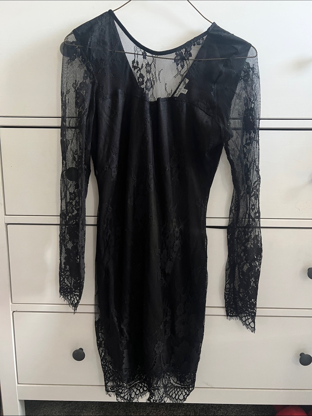 Charlotte Russe Black Lace Long-Sleeve Bodycon Dress